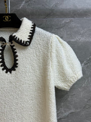 White knit short-sleeved top