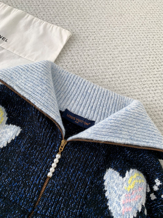 Koi and Cherry Blossom Zippered Sweater Cardigan