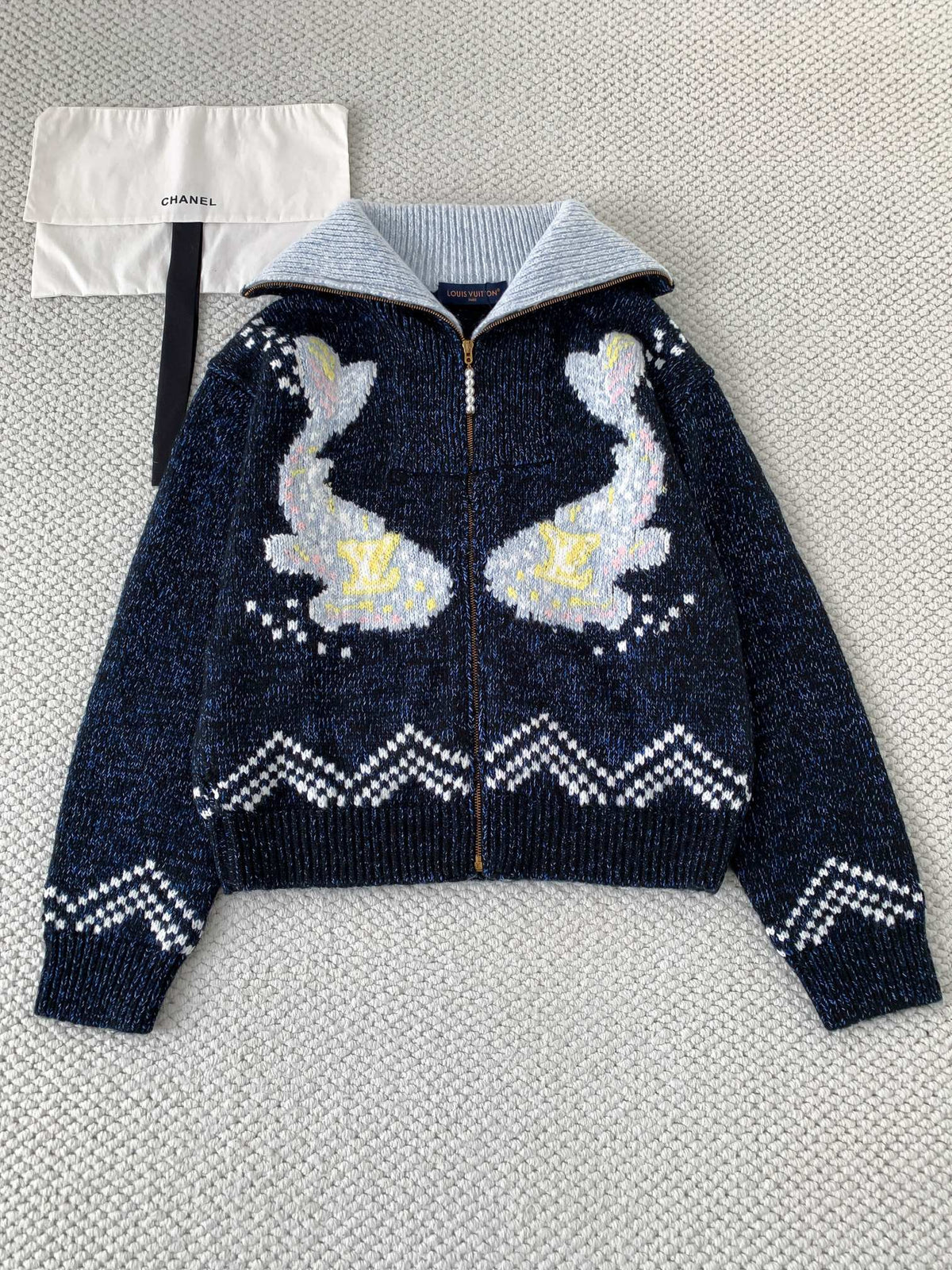 Koi and Cherry Blossom Zippered Sweater Cardigan