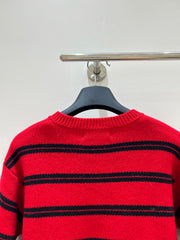 Monogram lettering crew neck knit cardigan