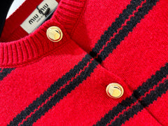 Monogram lettering crew neck knit cardigan