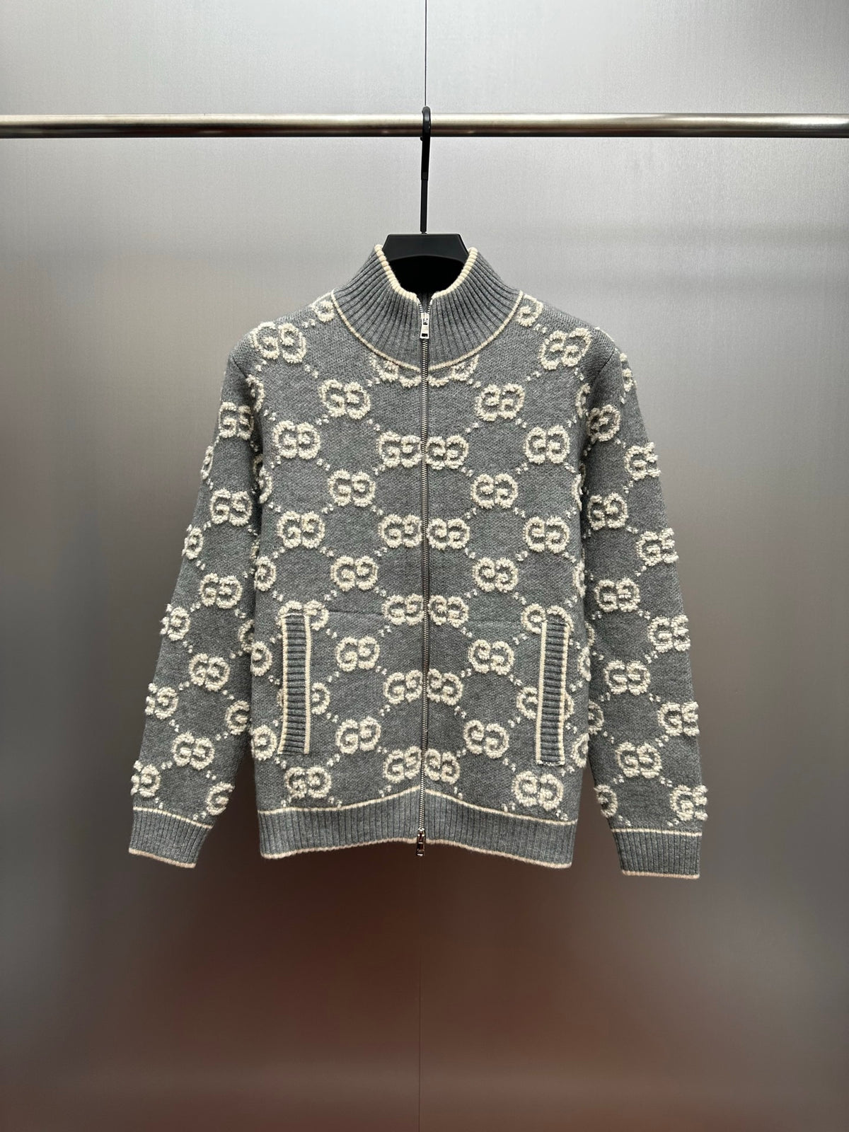 Stand Collar Zip-Up Cardigan