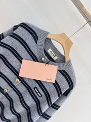 Monogram lettering crew neck knit cardigan