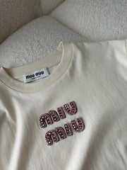 Pink rhinestone short-sleeved shirt