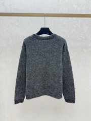 Heavy-duty beaded and sequined V-neck knit long-sleeved top