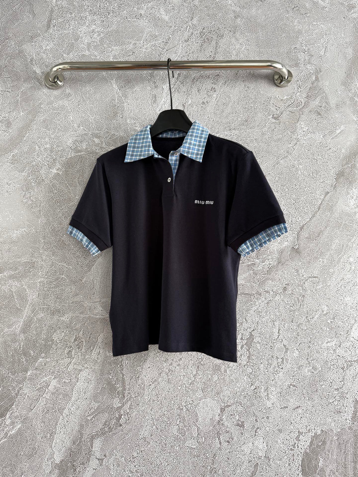 Plaid logo-trimmed polo shirt