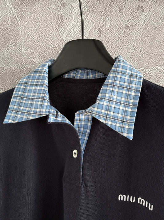 Plaid logo-trimmed polo shirt