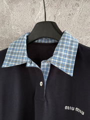 Plaid logo-trimmed polo shirt
