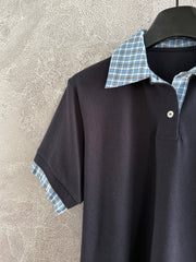 Plaid logo-trimmed polo shirt