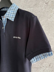 Plaid logo-trimmed polo shirt
