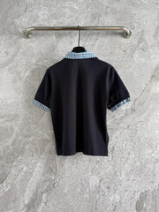 Plaid logo-trimmed polo shirt