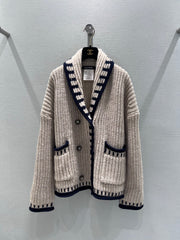 Retro-style collared chunky knit crochet cardigan