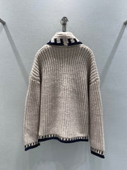 Retro-style collared chunky knit crochet cardigan