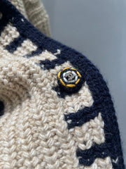 Retro-style collared chunky knit crochet cardigan