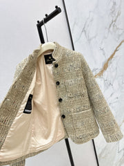 Gemstone-blend wool tweed plaid coat
