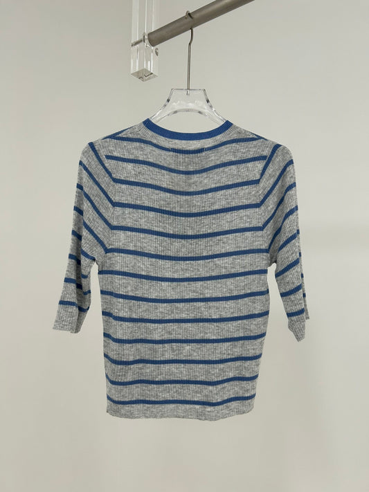 Striped wool knit short-sleeved top