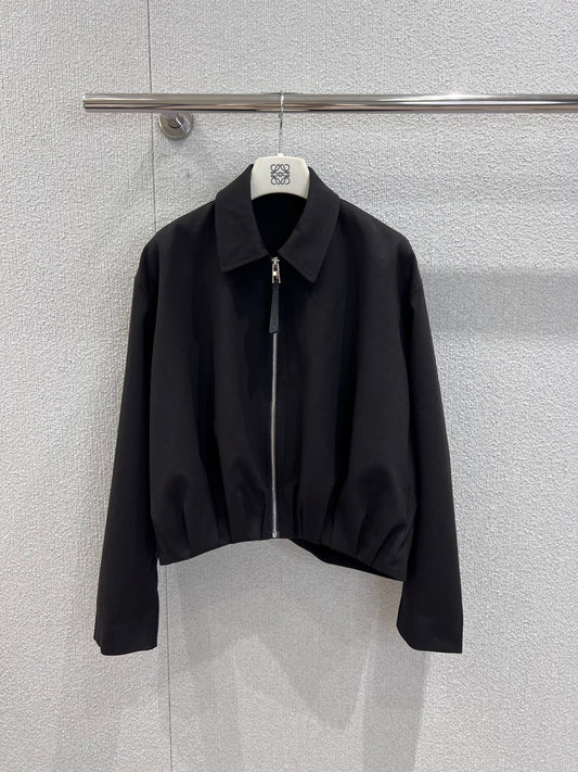 Lapel Zippered Wool Pleated Jacket