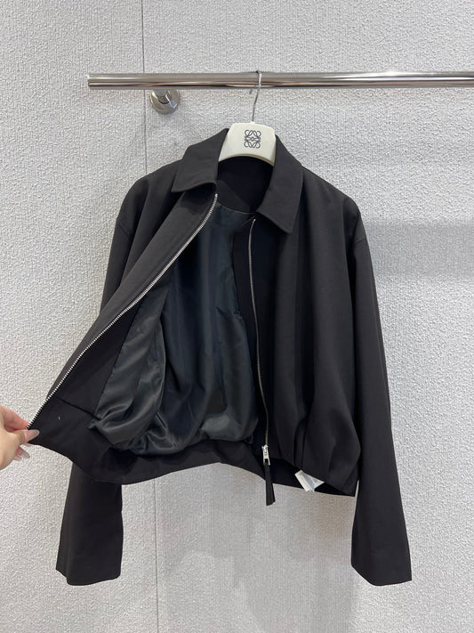 Lapel Zippered Wool Pleated Jacket