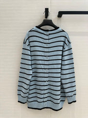 Blue striped V-neck long cardigan