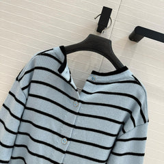 Blue striped V-neck long cardigan