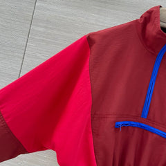 Burgundy Color-Blocked Half-Zip Stand Collar Windbreaker