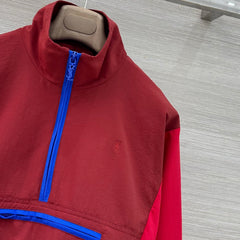 Burgundy Color-Blocked Half-Zip Stand Collar Windbreaker