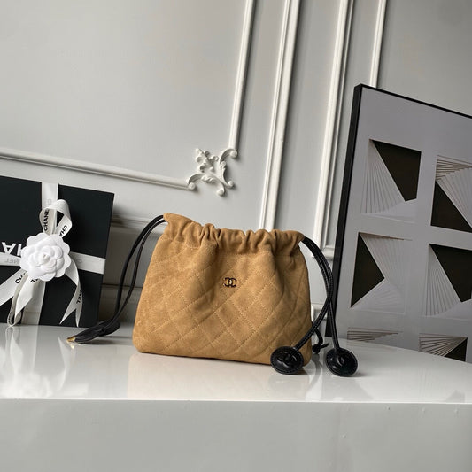Suede Drawstring Pouch Bag