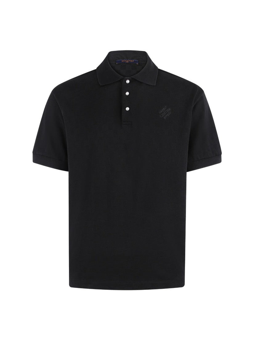 Short-Sleeve Top with Pearl-Embroidered Checkerboard Pattern