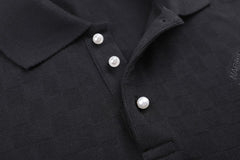 Short-Sleeve Top with Pearl-Embroidered Checkerboard Pattern