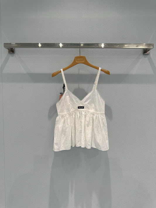 Hollow-out cotton-linen camisole