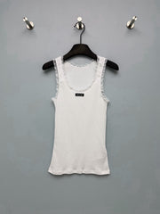 Lace-trimmed Ribbed Vest