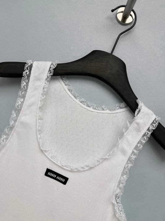 Lace-trimmed Ribbed Vest