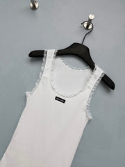 Lace-trimmed Ribbed Vest