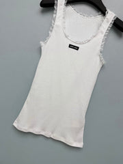 Lace-trimmed Ribbed Vest