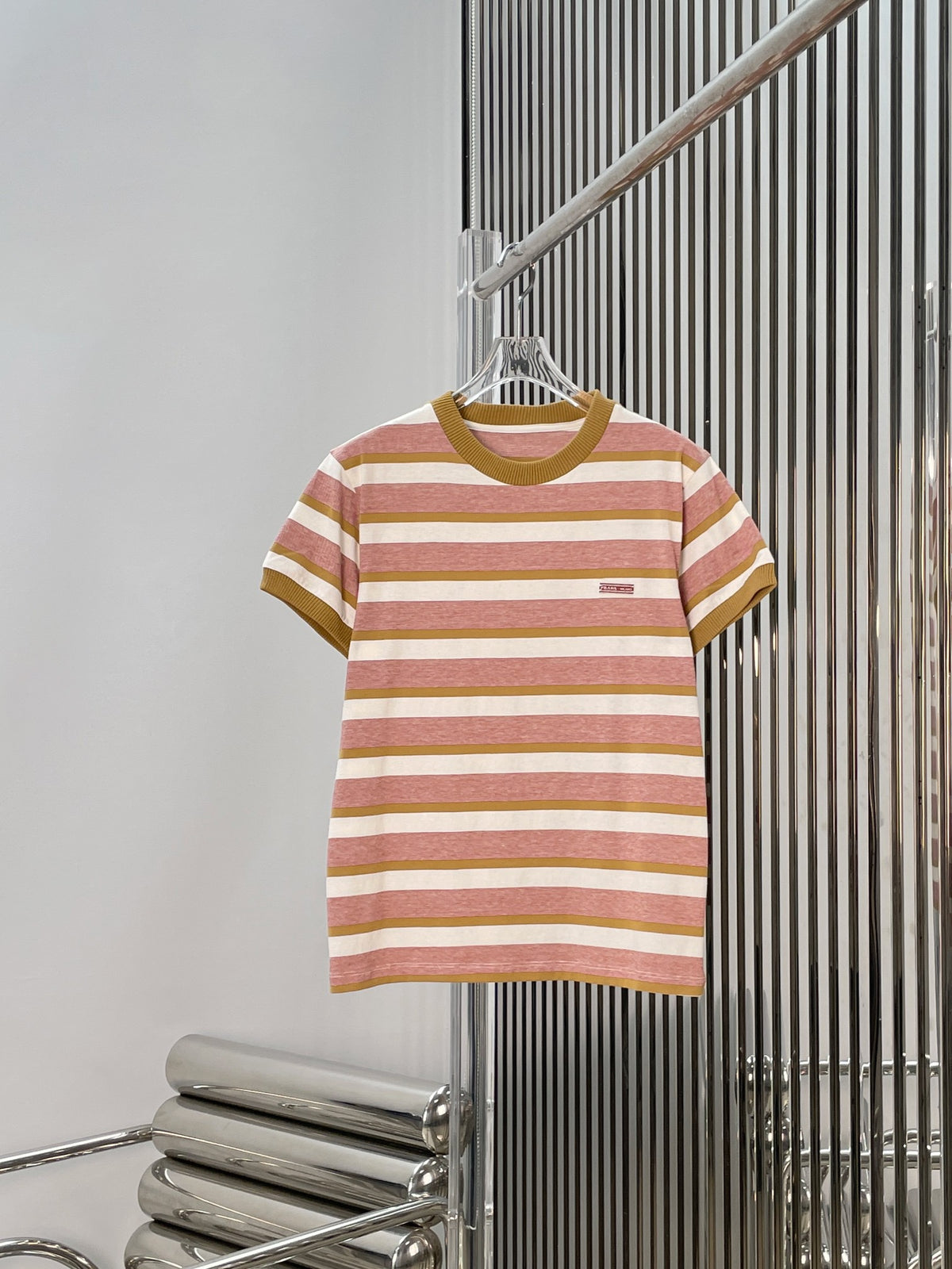 Letter Badge Striped Short-Sleeve T-Shirt