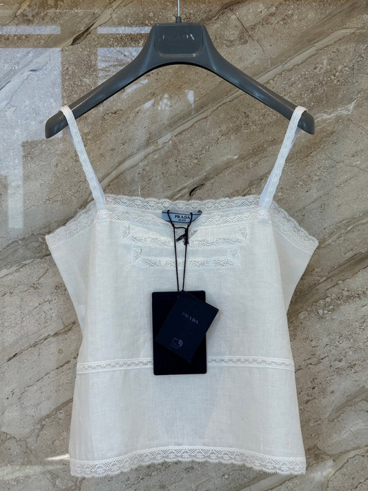 Patchwork lace linen camisole