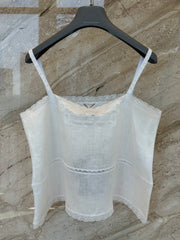 Patchwork lace linen camisole