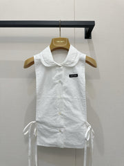 Embroidered sleeveless tie-front vest