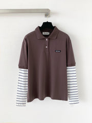 Faux two-piece layered polo long-sleeved shirt