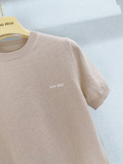 Lace-trimmed knit short-sleeved top