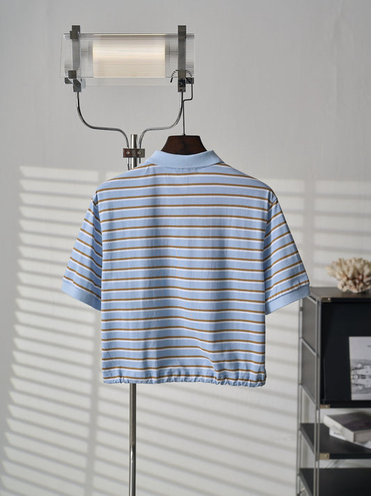 Triangular Logo Striped Short-Sleeve Shirt