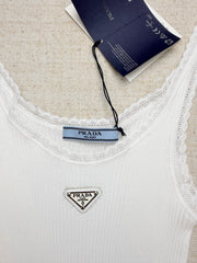 Cotton lace V-neck vest