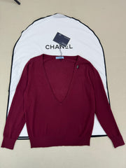 Angolan Red Deep V-Neck Cashmere Sweater
