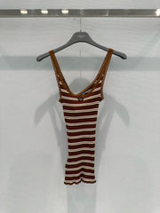 Lace-trimmed striped vest