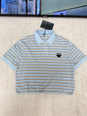 Striped short-sleeved polo shirt