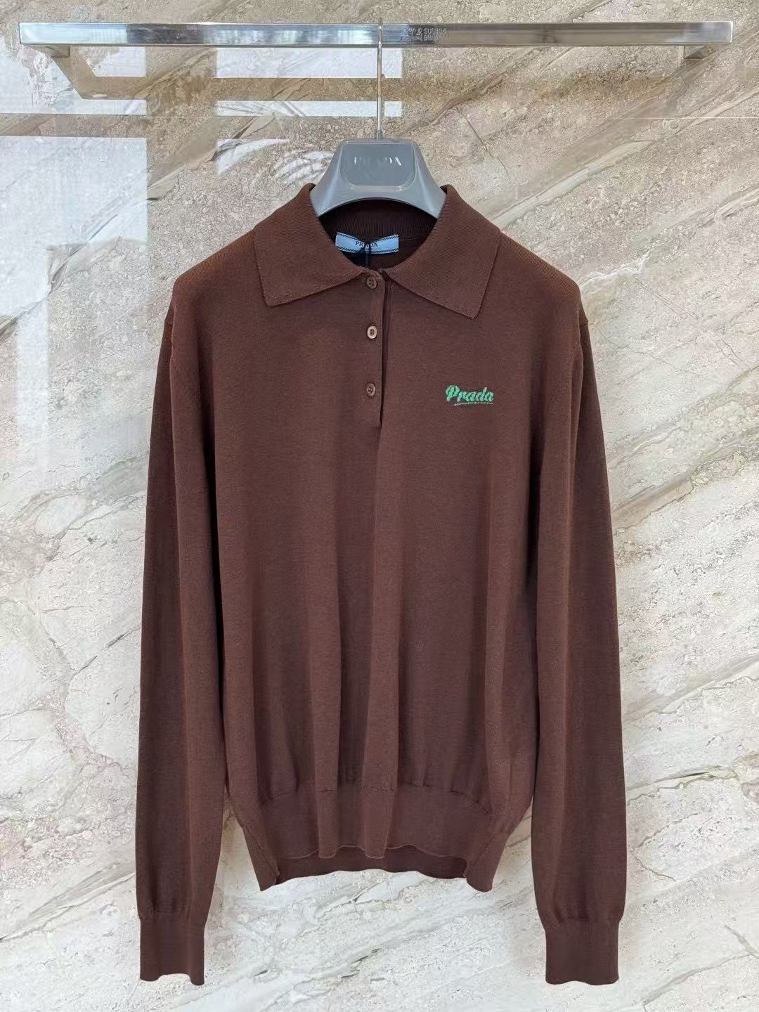 Brown Knitted Polo Sweater