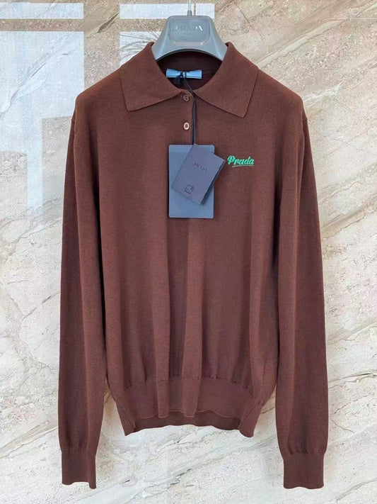 Brown Knitted Polo Sweater