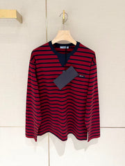 Long-Sleeve T-Shirt with Burgundy Stripes