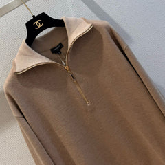 Beige Half-Zip Knit Top