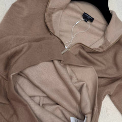 Beige Half-Zip Knit Top